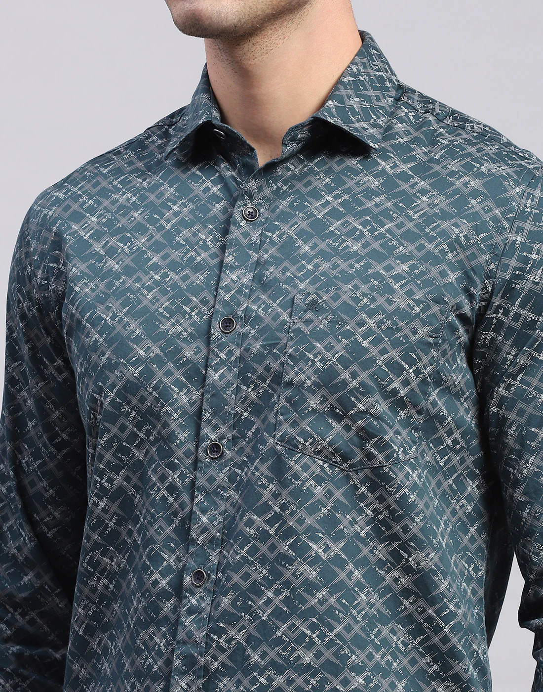 Men Green Printed Collar Full Sleeve Shirt - Image 7