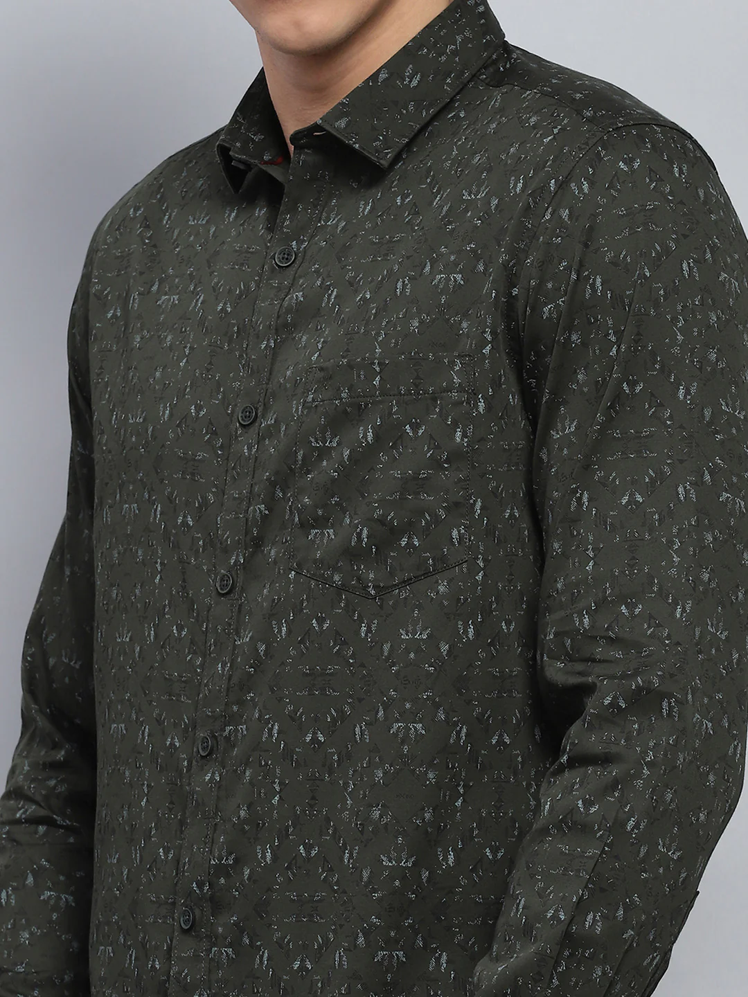 Men Green Printed Collar Full Sleeve Shirt - Image 6
