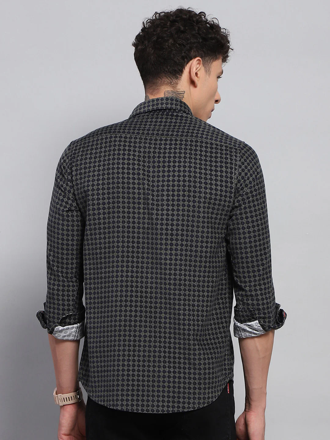 Men Green Printed Collar Full Sleeve Shirt - Image 5