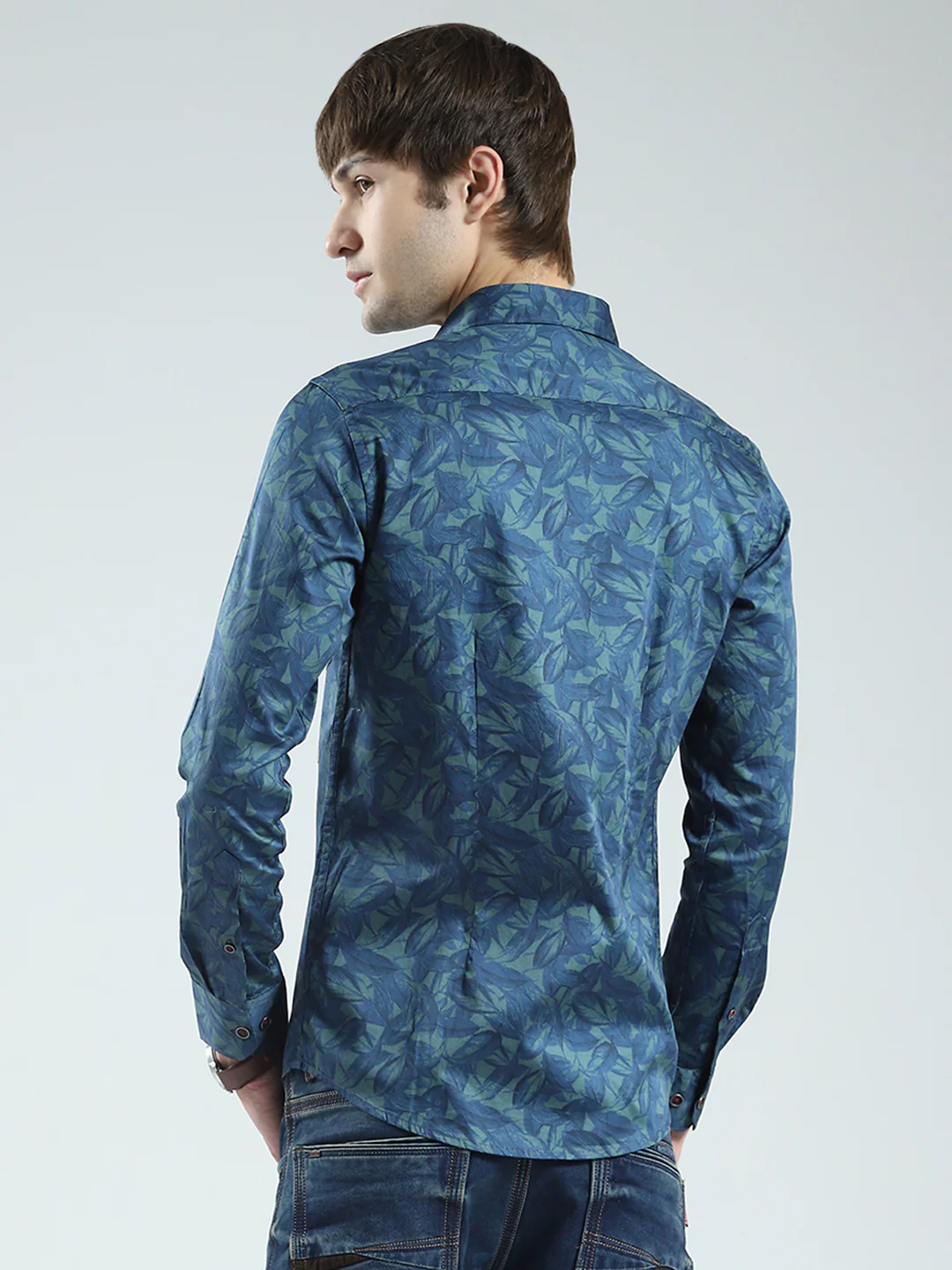 Men Green Printed Collar Full Sleeve Shirt - Image 5