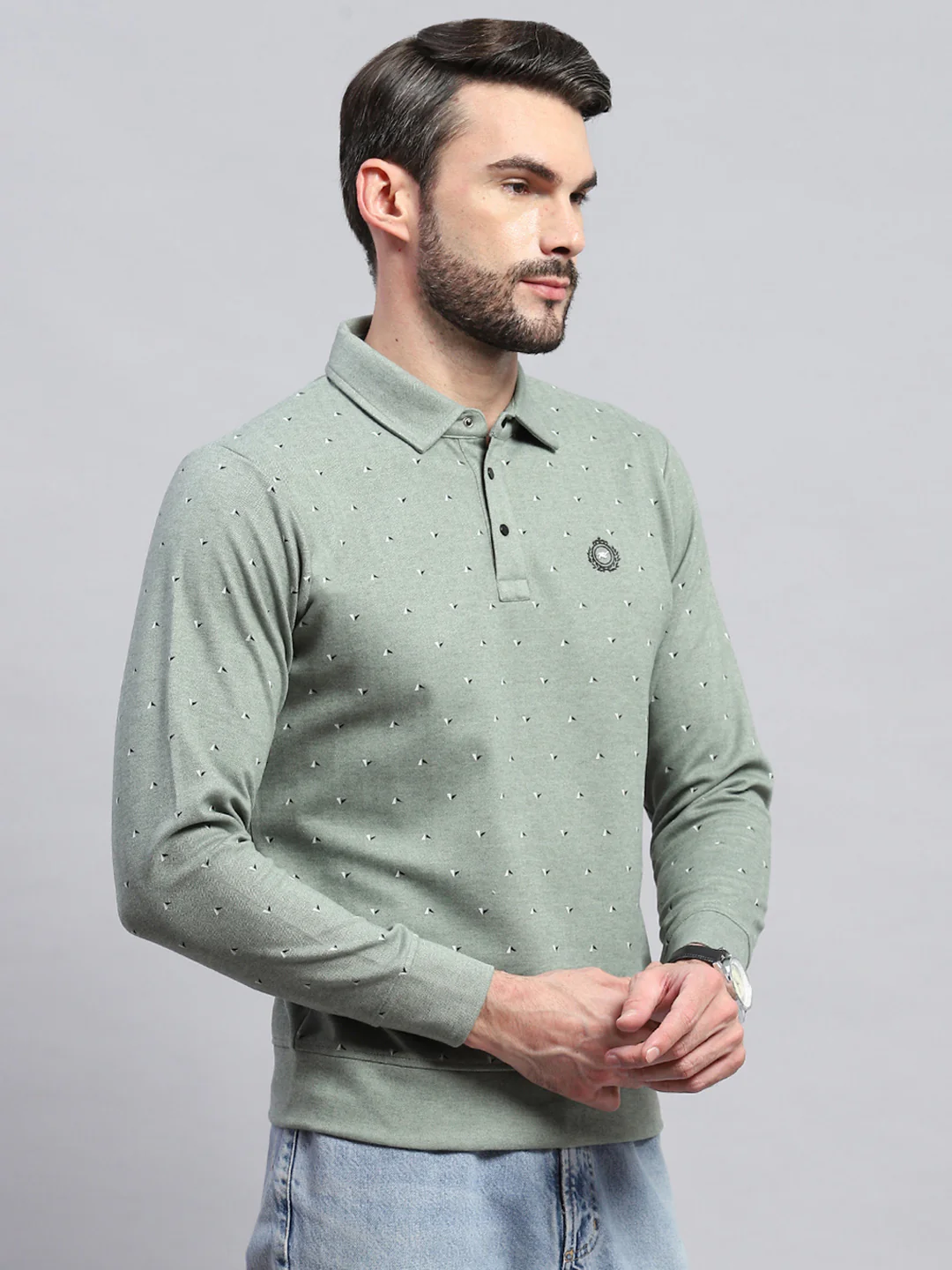 Men Green Printed Collar Full Sleeve Sweatshirt - Image 4