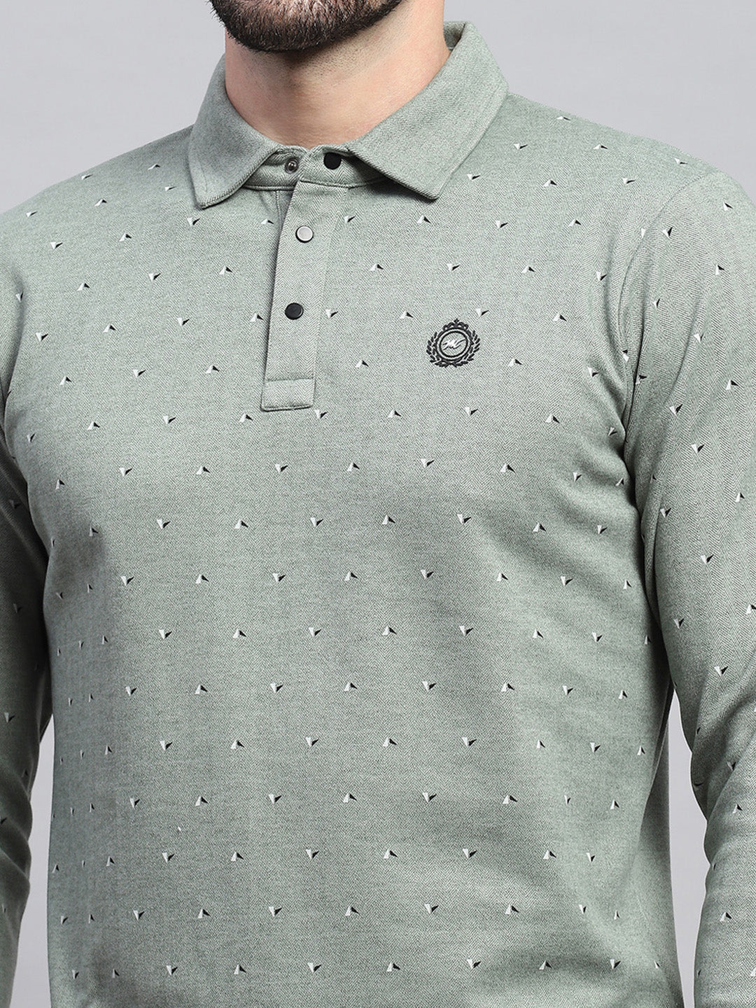 Men Green Printed Collar Full Sleeve Sweatshirt - Image 6