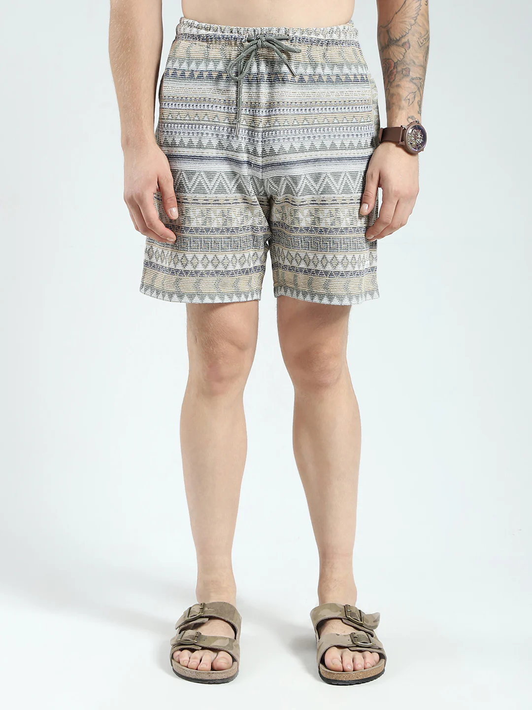 Men Green Printed Collar Half Sleeve Bermuda Set - Image 7