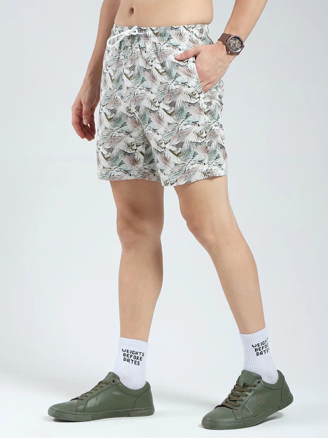 Men Green Printed Collar Half Sleeve Cords Set - Image 8