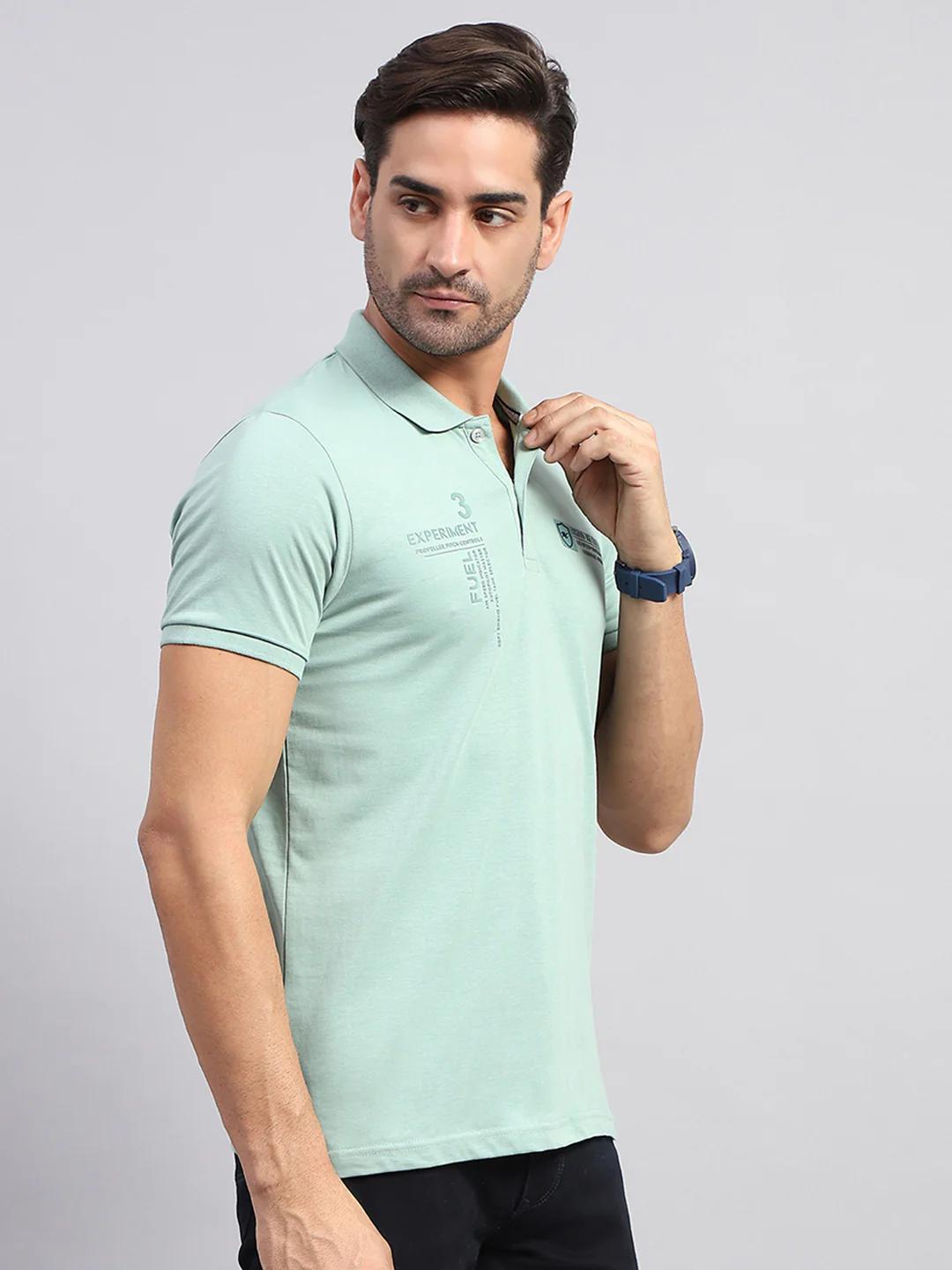 Men Green Printed Collar Half Sleeve T-Shirt - Image 4