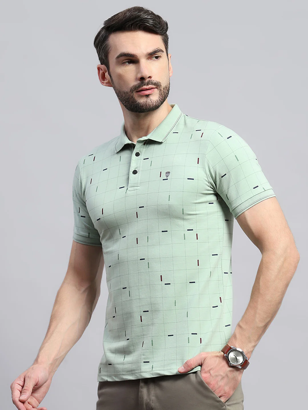 Men Green Printed Collar Half Sleeve T-Shirt - Image 3