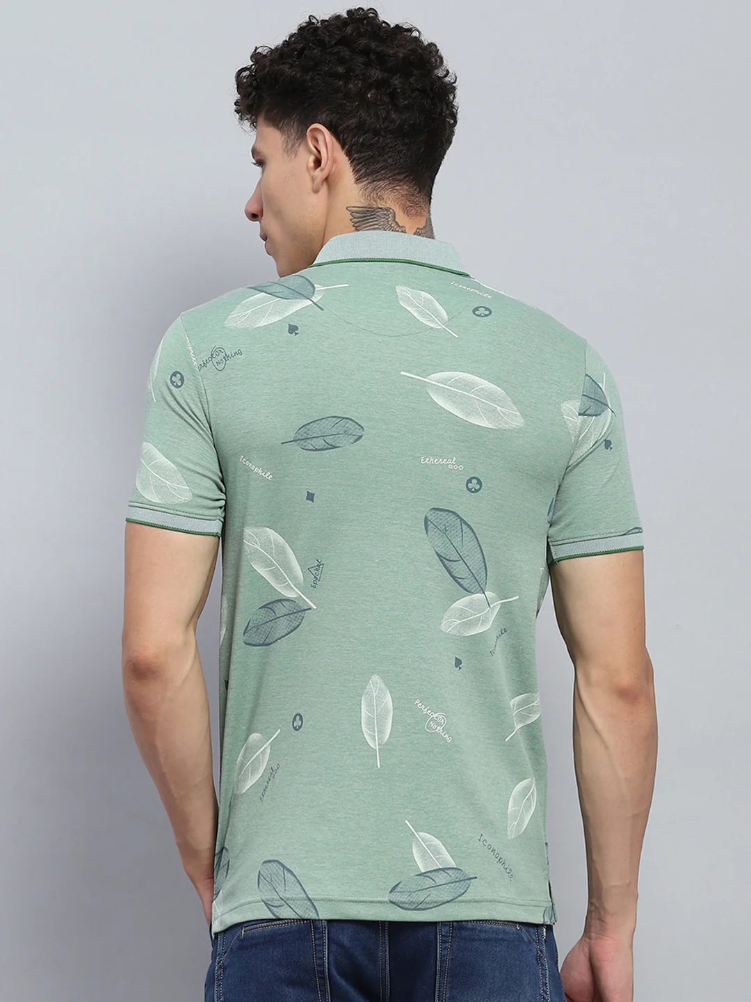 Men Green Printed Collar Half Sleeve T-Shirt - Image 5