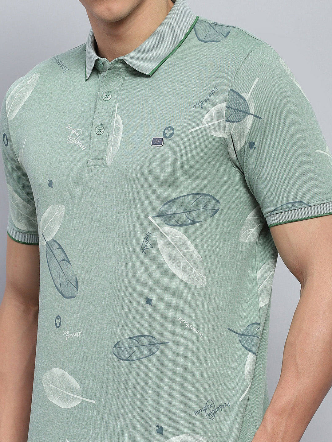 Men Green Printed Collar Half Sleeve T-Shirt - Image 6