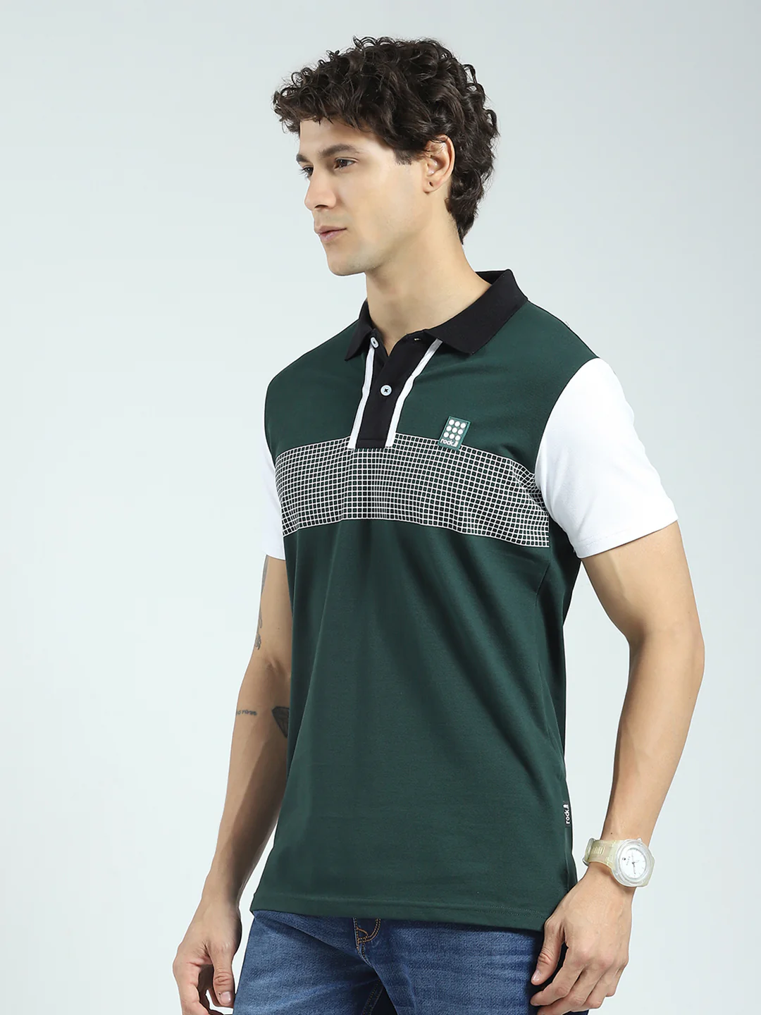 Rock.it Men Green Printed Collar Half Sleeve T-Shirt - Image 3