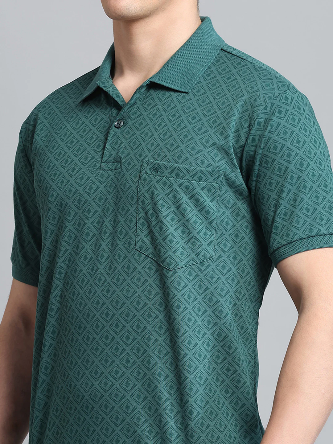 Men Green Printed Collar Half Sleeve T-Shirt - Image 6