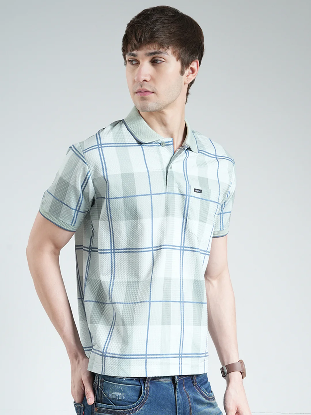 Men Green Printed Collar Half Sleeve T-Shirt - Image 4