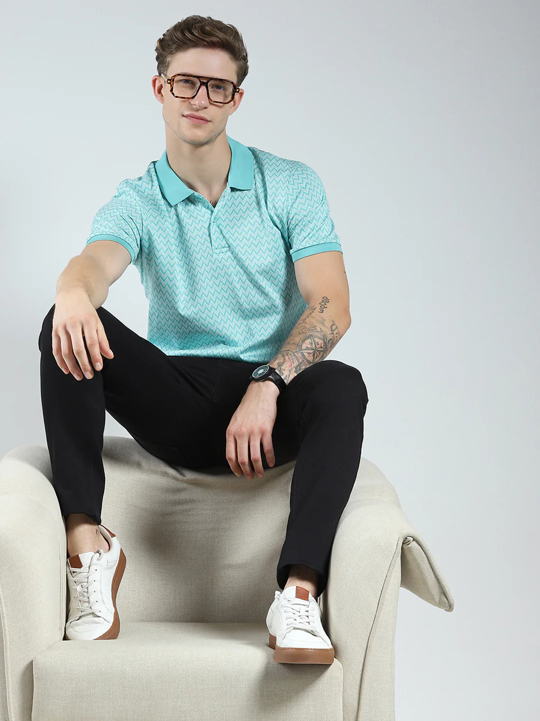 Men Green Printed Collar Half Sleeve T-Shirt - Image 2
