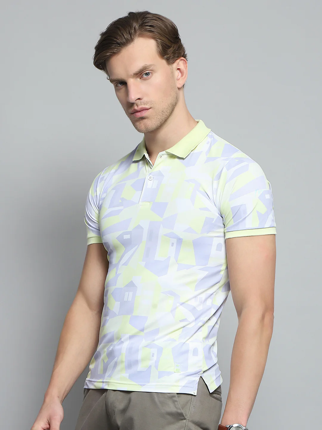 Men Green Printed Collar Half Sleeve T-Shirt - Image 3