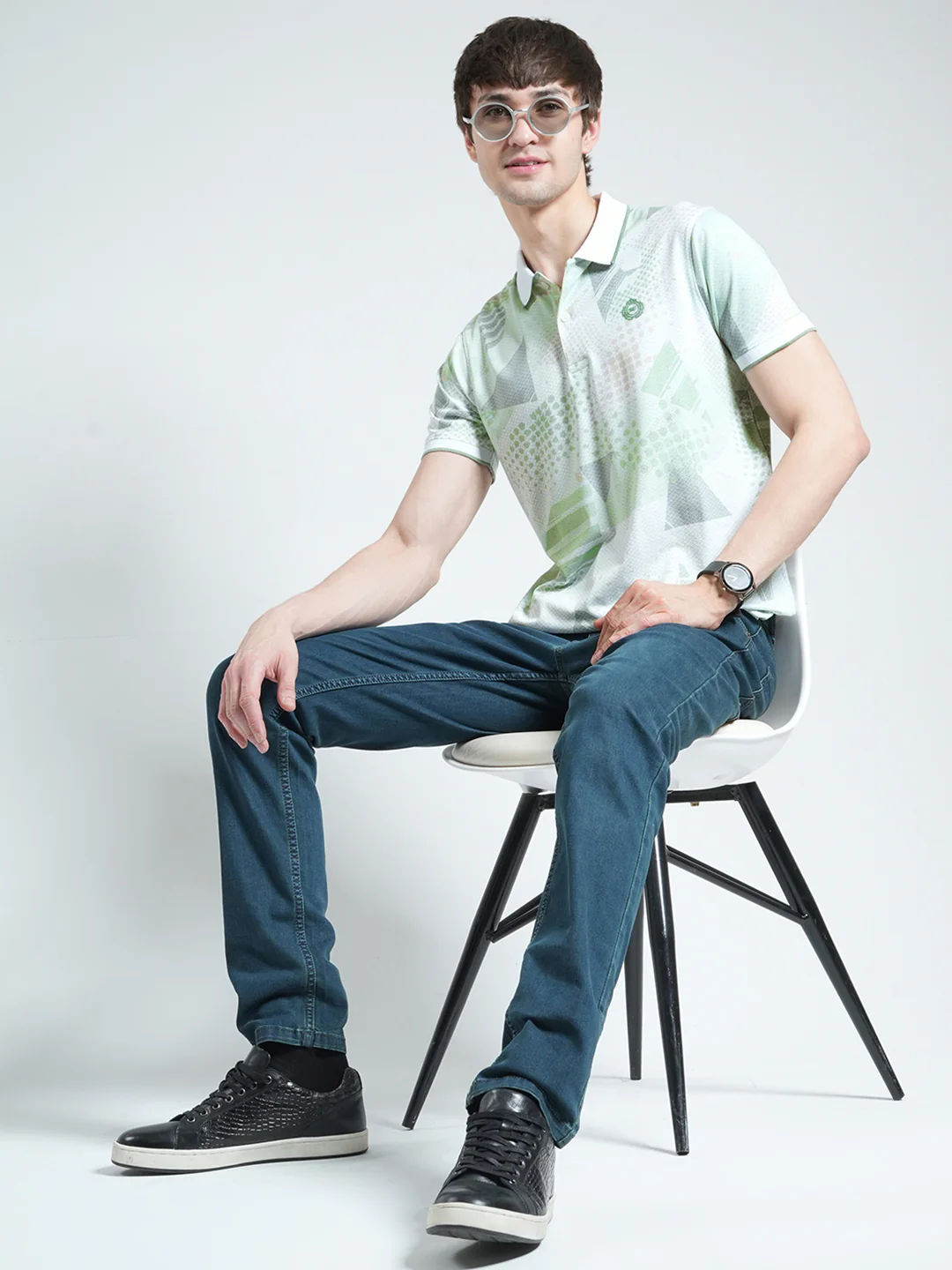 Men Green Printed Collar Half Sleeve T-Shirt - Image 2