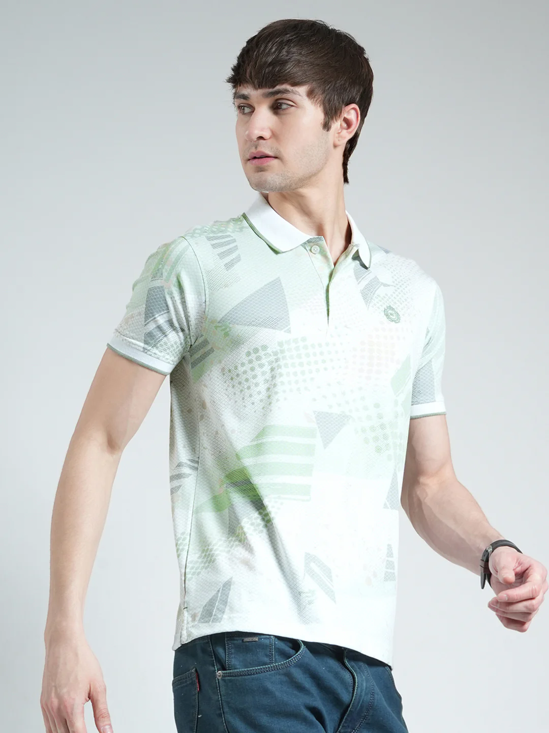 Men Green Printed Collar Half Sleeve T-Shirt - Image 4