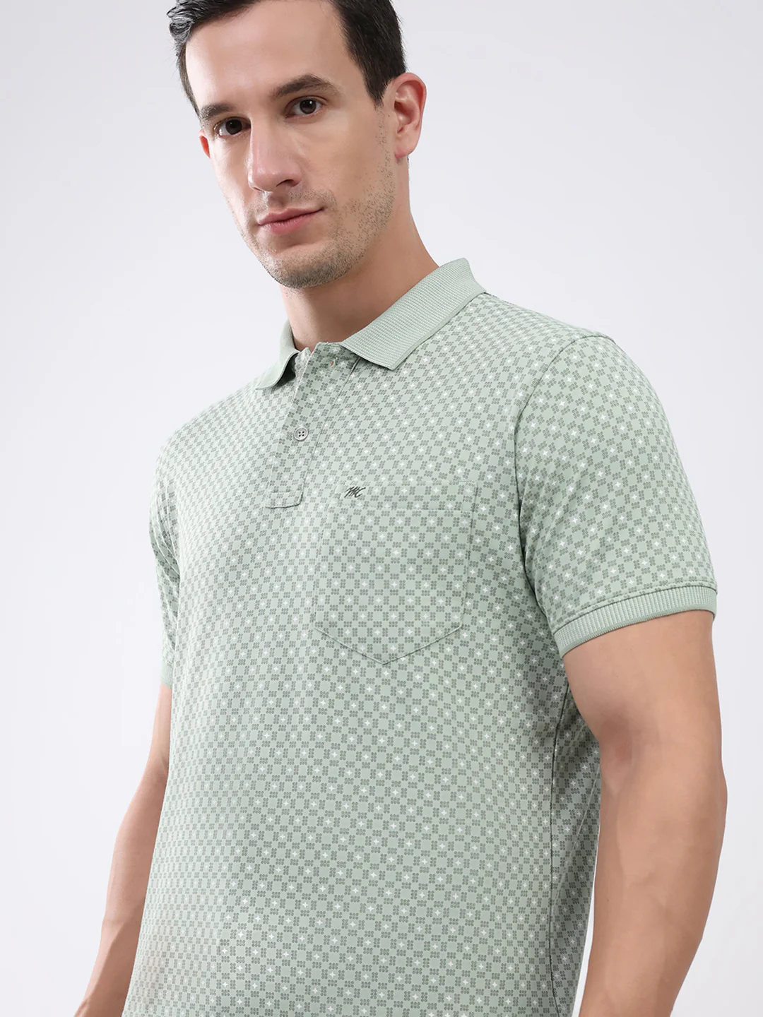 Men Green Printed Collar Half Sleeve T-Shirt - Image 6
