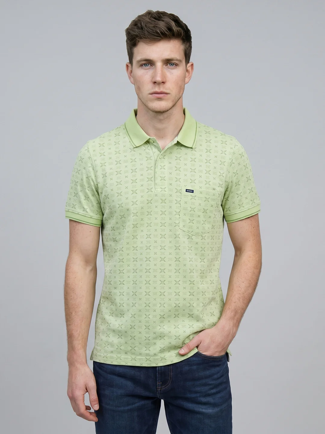 Men Green Printed Collar Half Sleeve T-Shirt