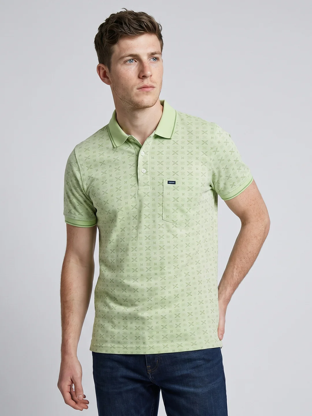Men Green Printed Collar Half Sleeve T-Shirt - Image 3