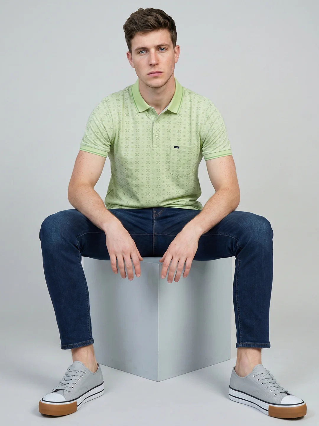 Men Green Printed Collar Half Sleeve T-Shirt - Image 5