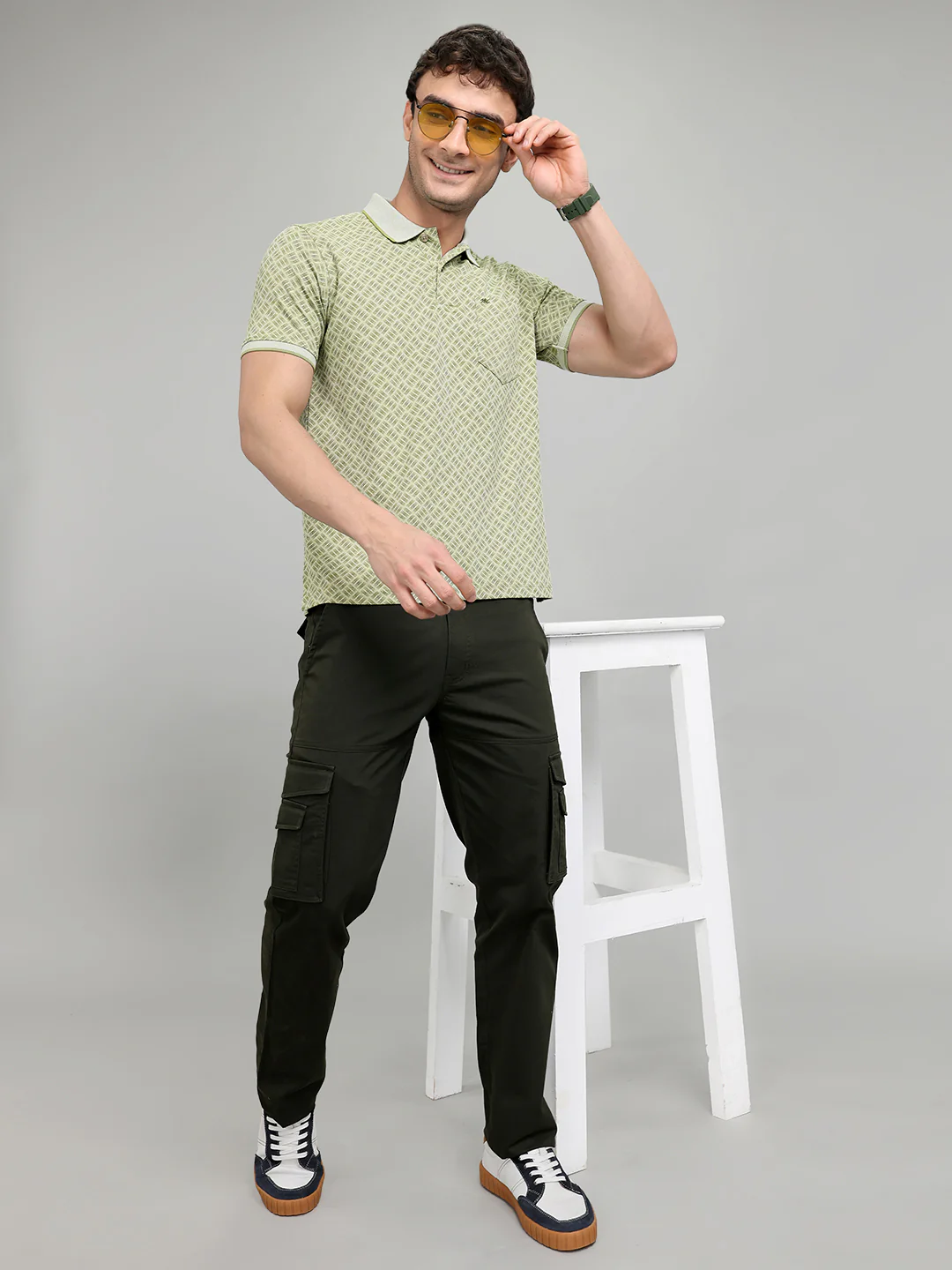 Men Green Printed Collar Half Sleeve T-Shirt - Image 6