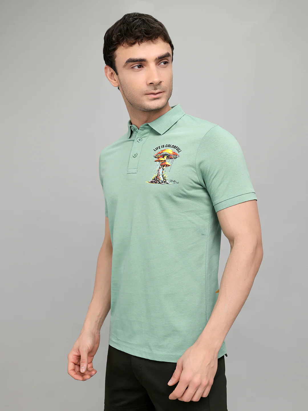 Men Green Printed Collar Half Sleeve T-Shirt - Image 2