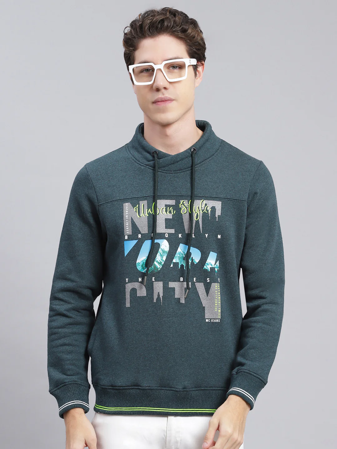 Men Green Printed Cotton Blend Sweatshirt - Image 2