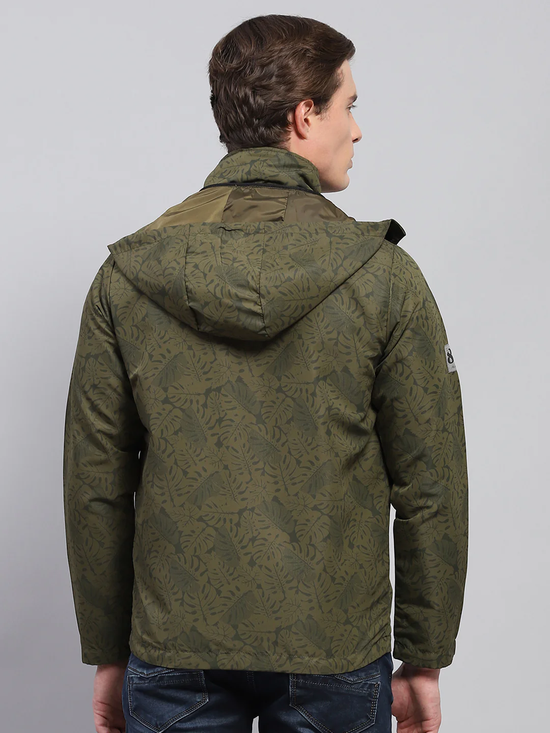 Men Green Printed Detachable Hood Full Sleeve Jacket - Image 5
