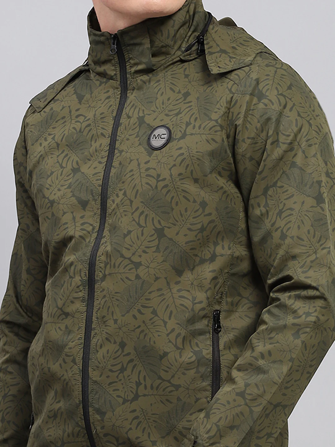 Men Green Printed Detachable Hood Full Sleeve Jacket - Image 8