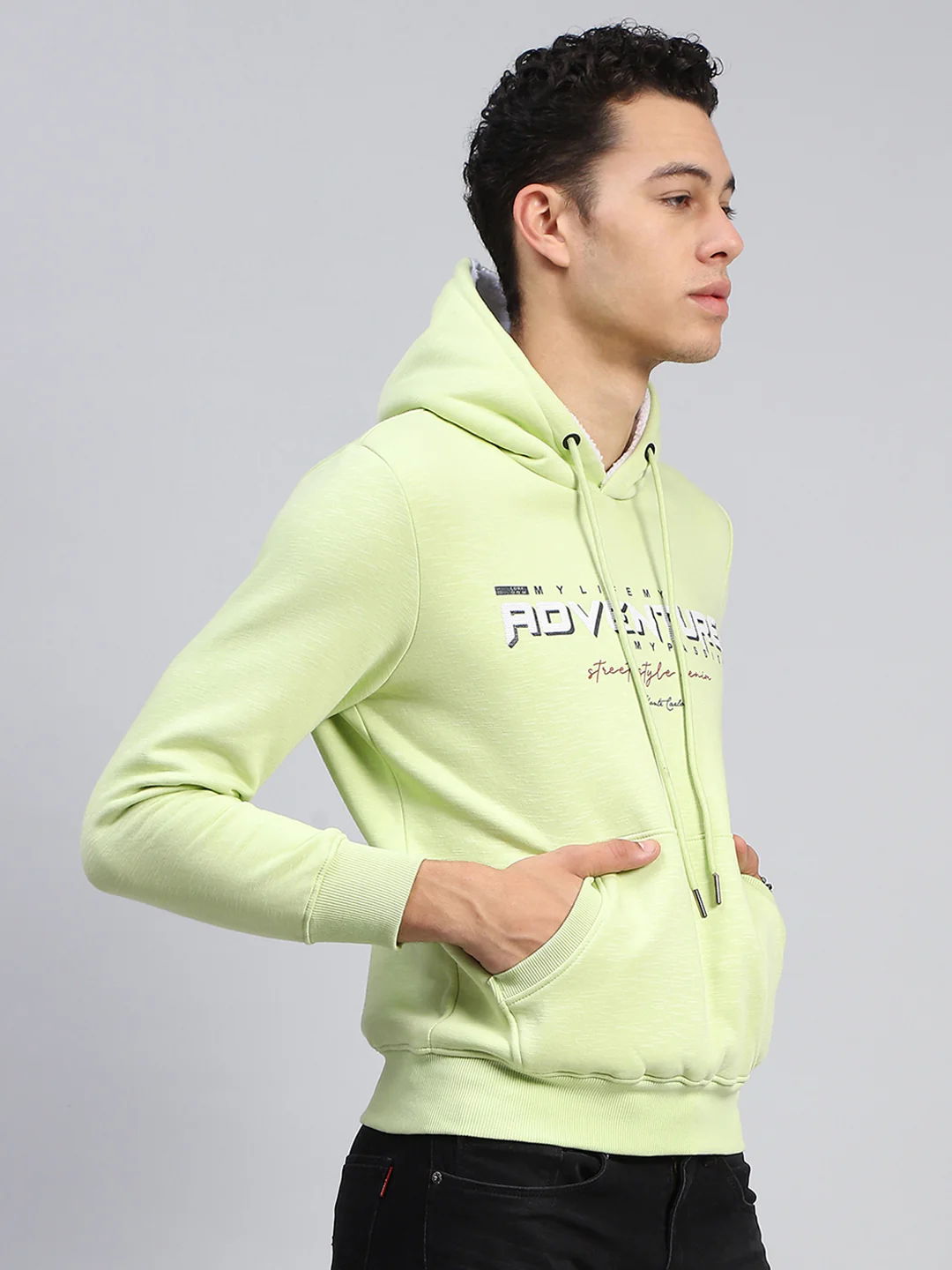 Men Green Printed Hooded Full Sleeve Sweatshirt - Image 4