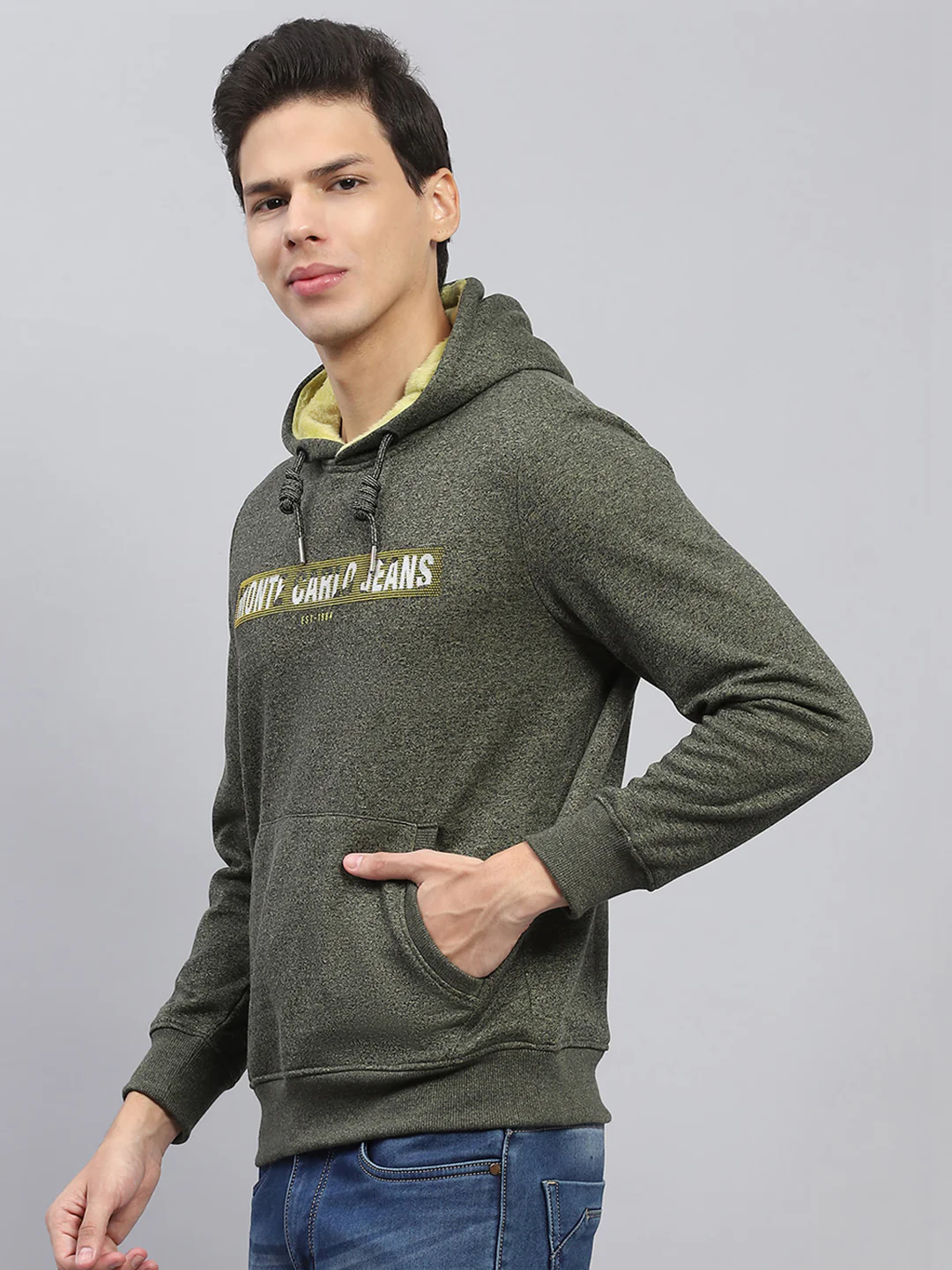 Men Green Printed Hooded Full Sleeve Sweatshirt - Image 3