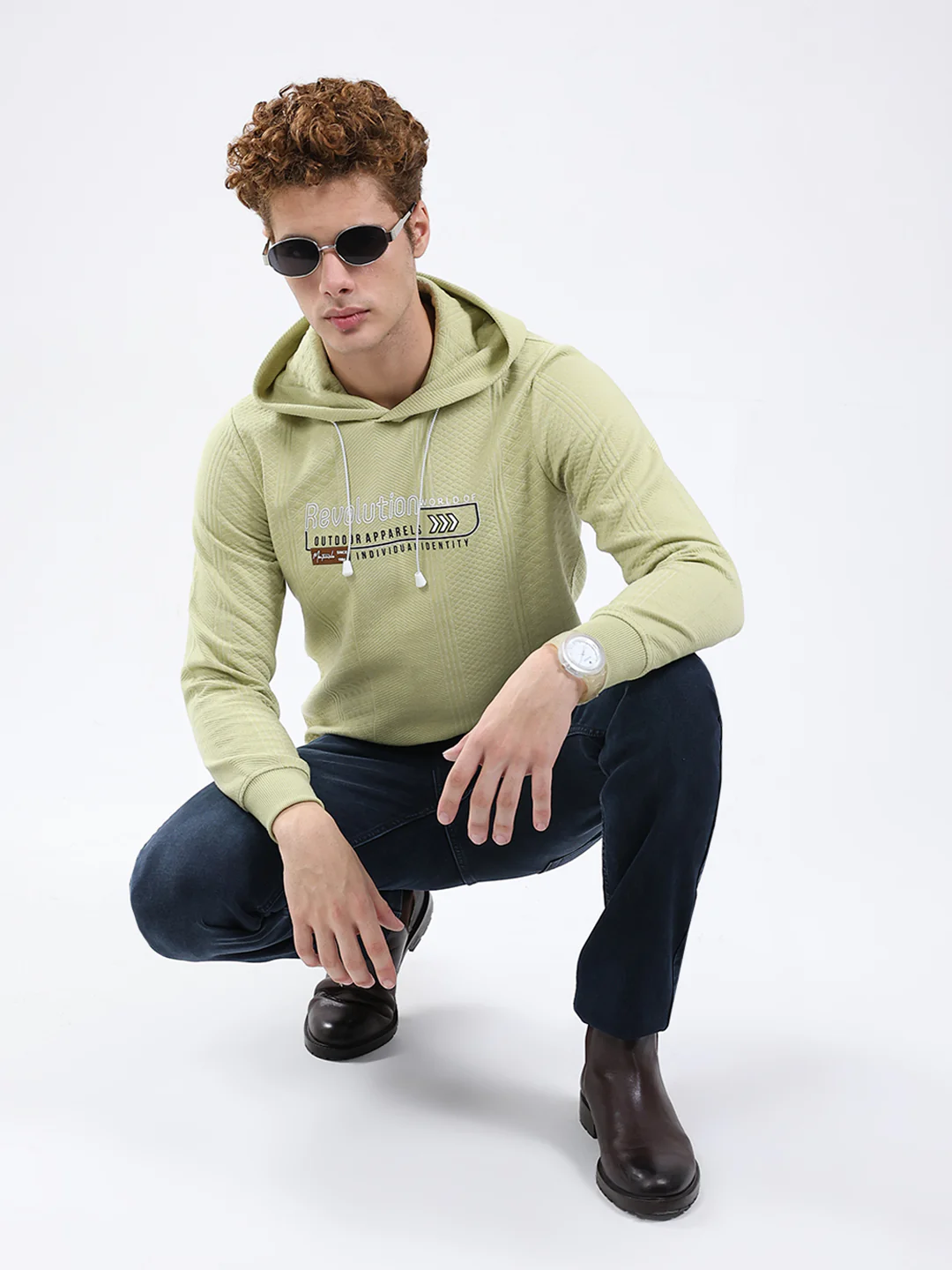 Men Green Printed Hooded Full Sleeve Sweatshirt - Image 2