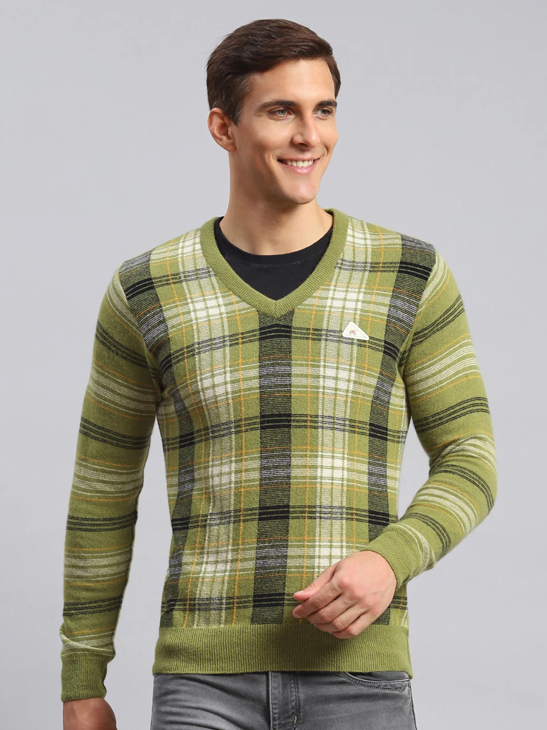 Men Green Printed Lamb wool Pullover - Image 2
