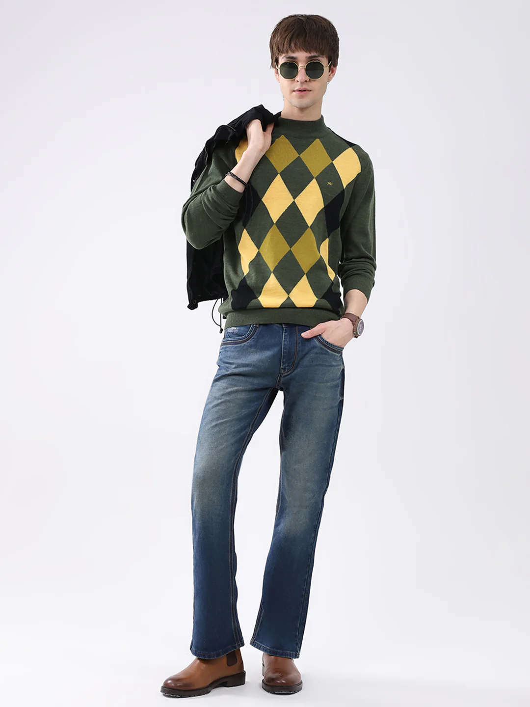 Men Green Printed Mock Neck Full Sleeve Pullover - Image 2