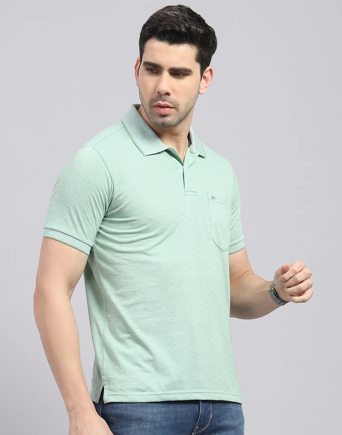 Men Green Printed Polo Collar Half Sleeve T-Shirt - Image 4