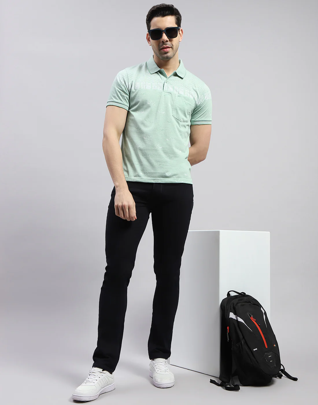 Men Green Printed Polo Collar Half Sleeve T-Shirt - Image 2