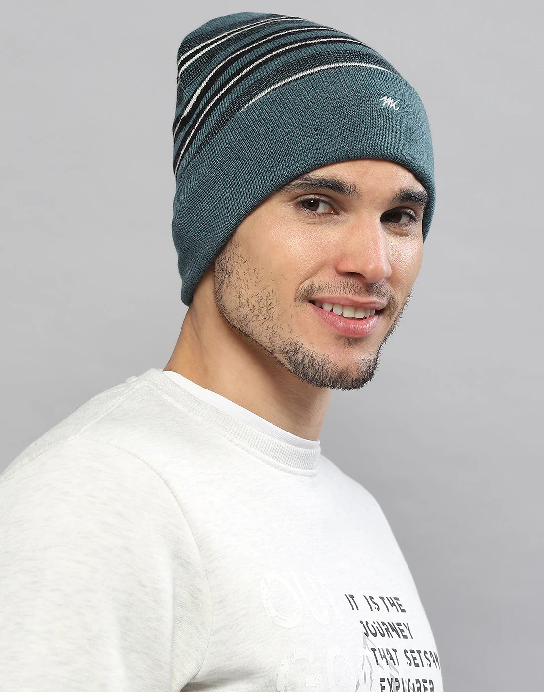 Men Green Printed Pure Wool Cap - Image 3