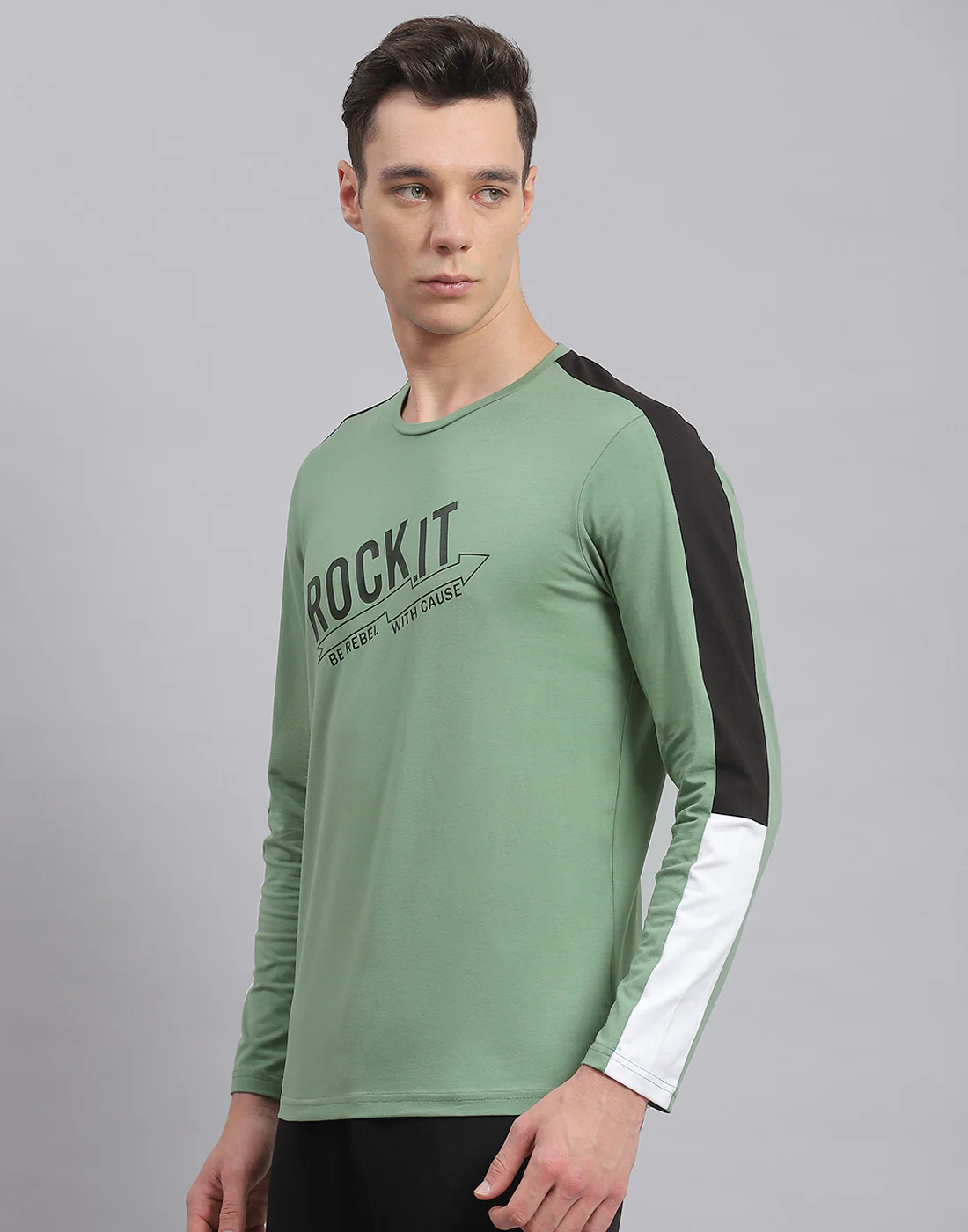 Rock.it Men Green Printed Round Neck Full Sleeve Active T-Shirt - Image 4