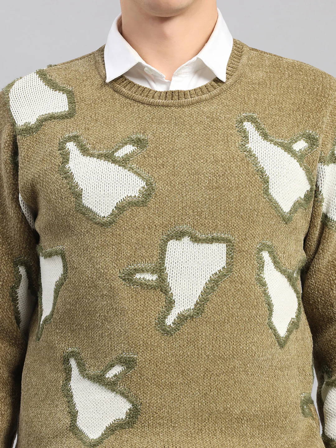 Men Green Printed Round Neck Full Sleeve Pullover - Image 7