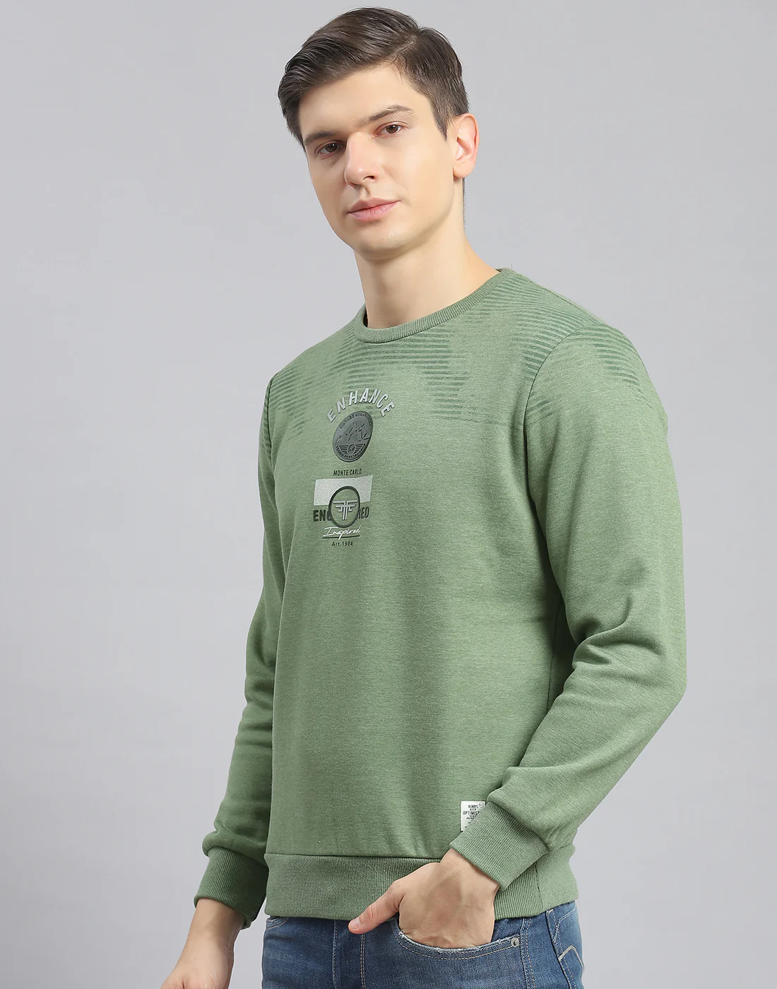 Men Green Printed Round Neck Full Sleeve Sweatshirt - Image 3