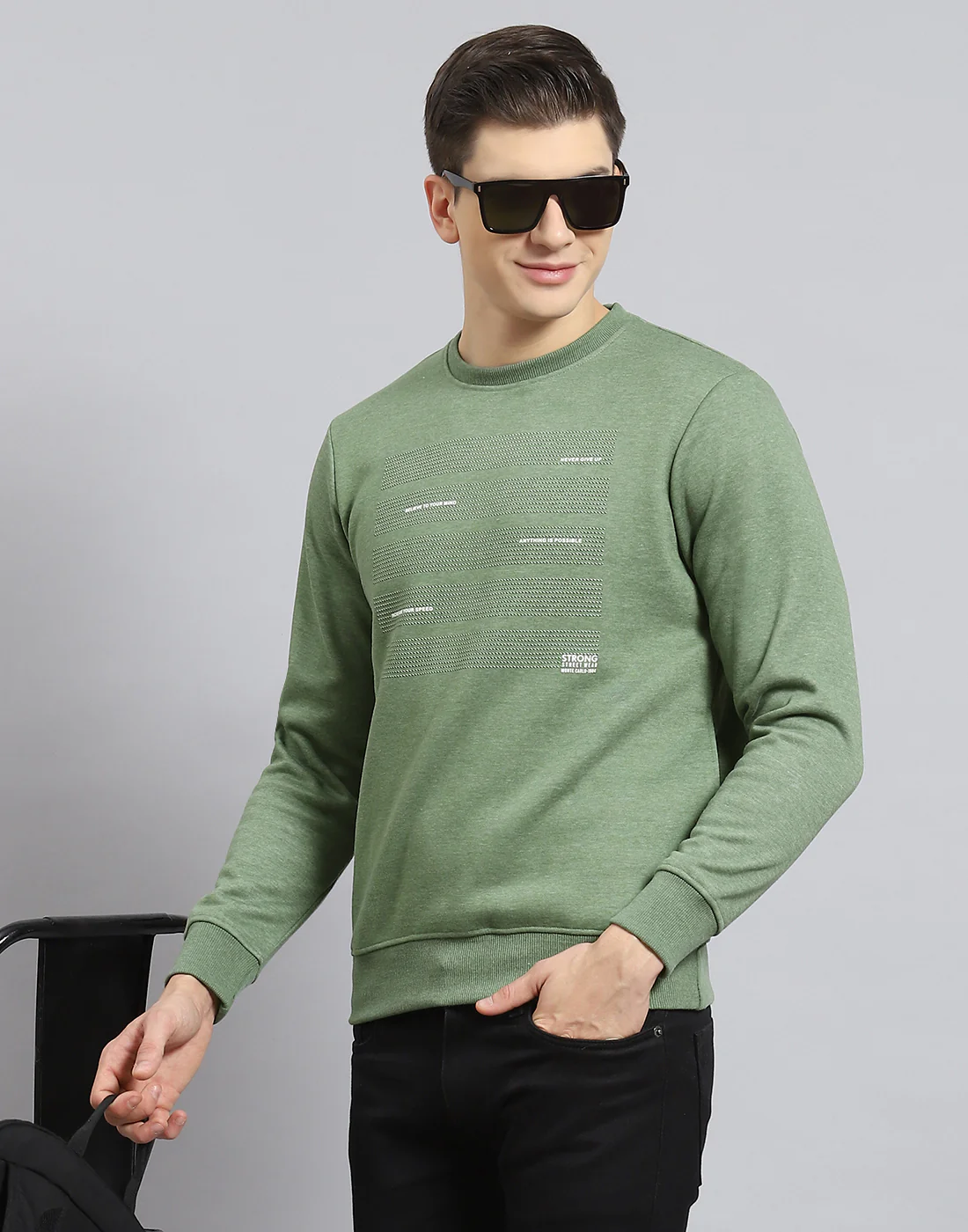 Men Green Printed Round Neck Full Sleeve Sweatshirt - Image 2