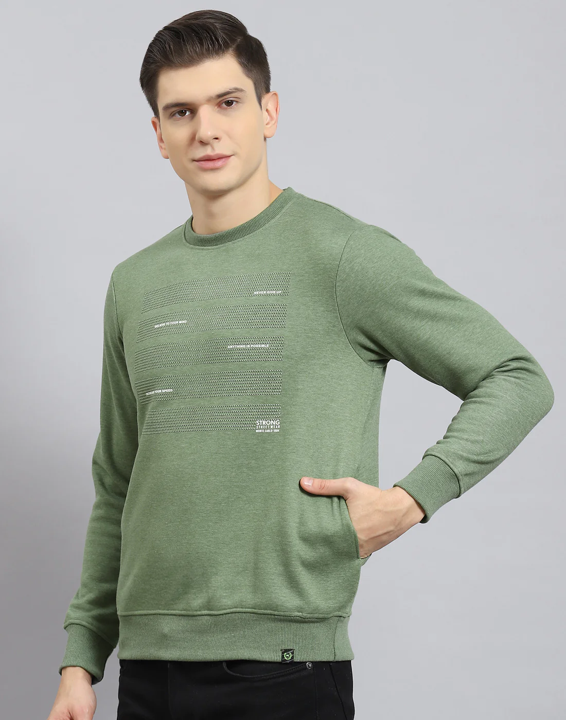 Men Green Printed Round Neck Full Sleeve Sweatshirt - Image 4