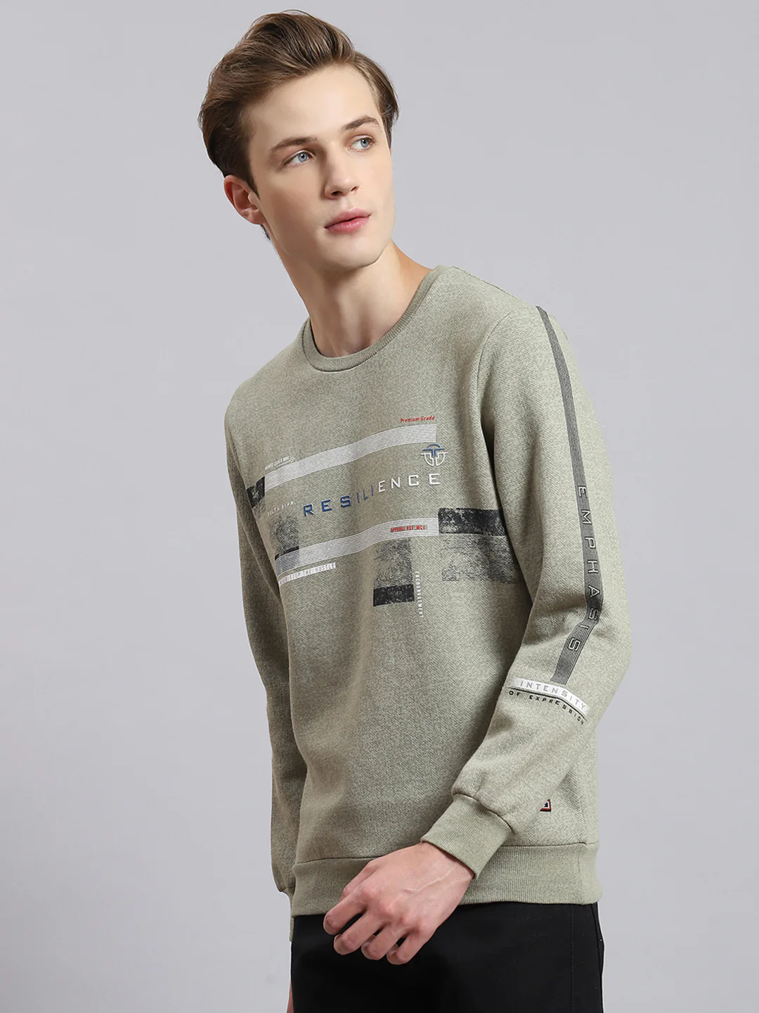 Men Green Printed Round Neck Full Sleeve Sweatshirt - Image 2