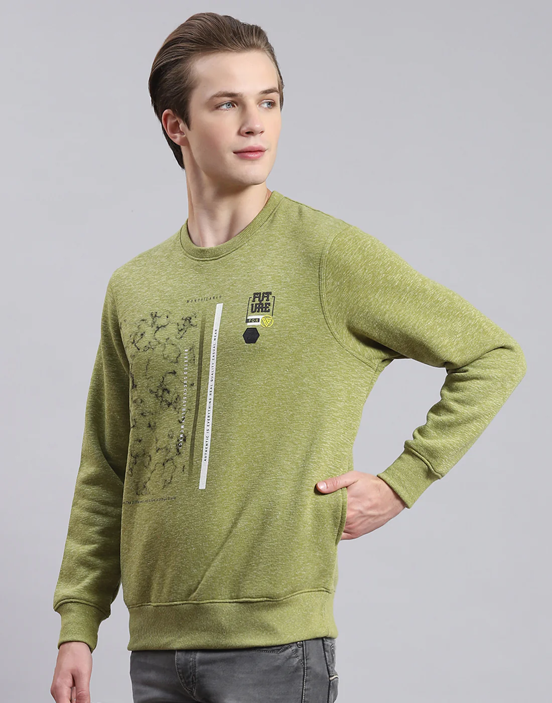 Men Green Printed Round Neck Full Sleeve Sweatshirt - Image 3