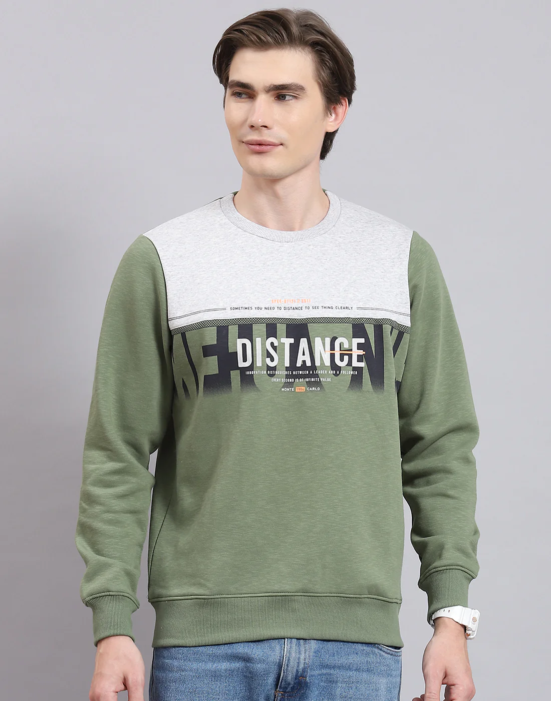 Men Green Printed Round Neck Full Sleeve Sweatshirt - Image 3