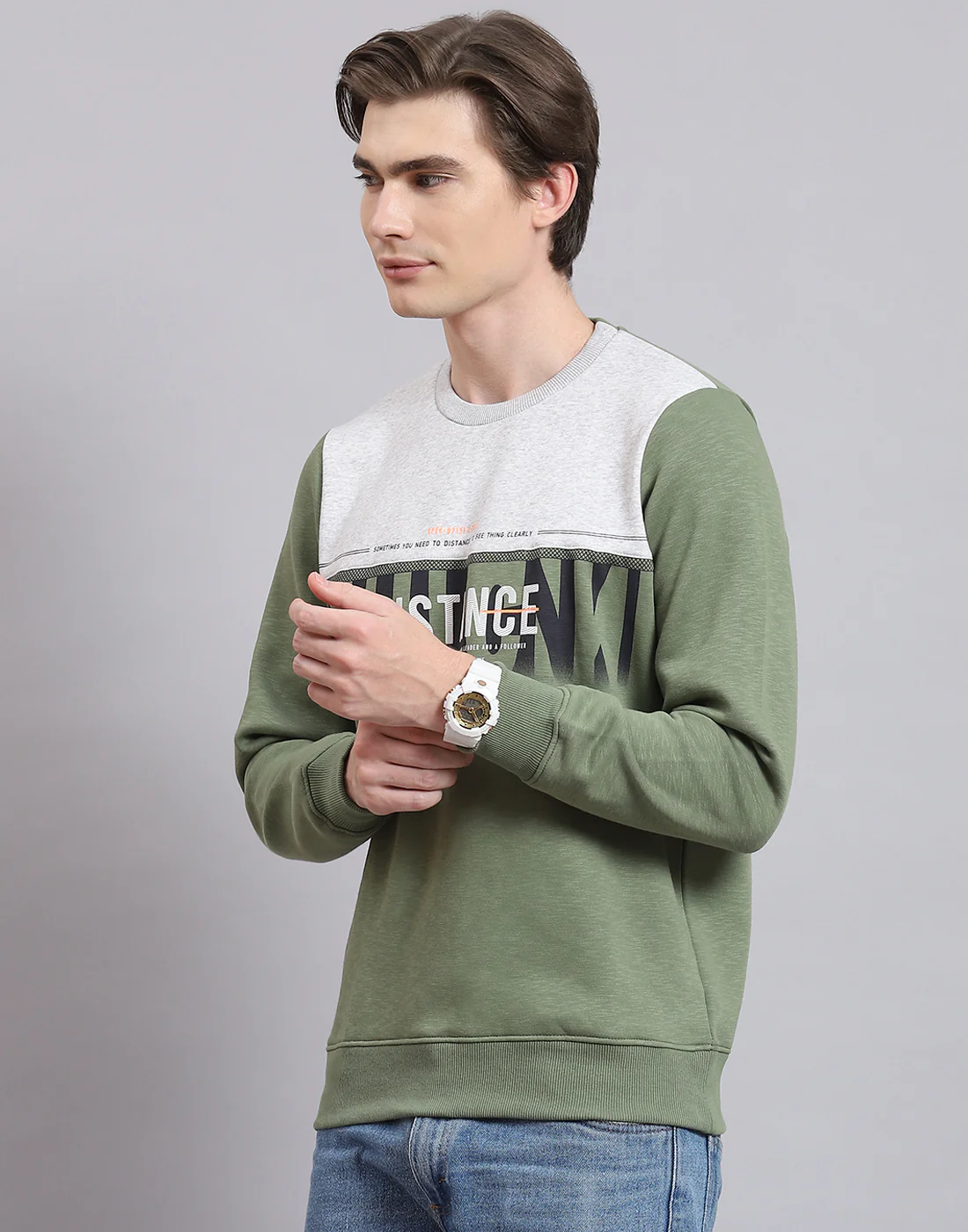 Men Green Printed Round Neck Full Sleeve Sweatshirt - Image 4