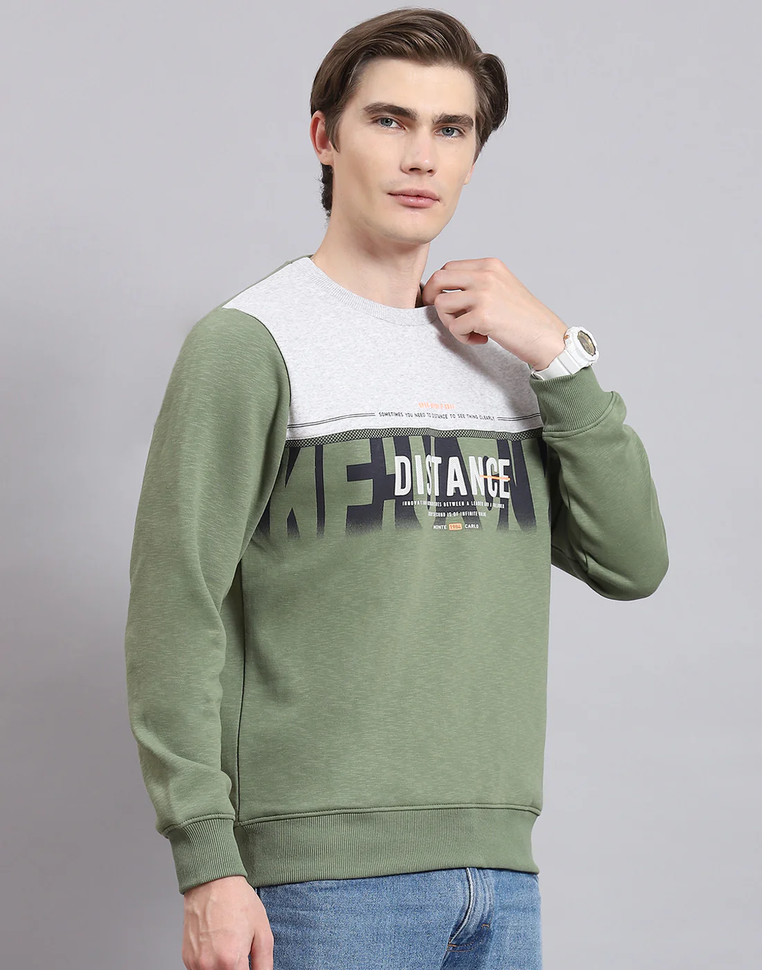 Men Green Printed Round Neck Full Sleeve Sweatshirt - Image 5