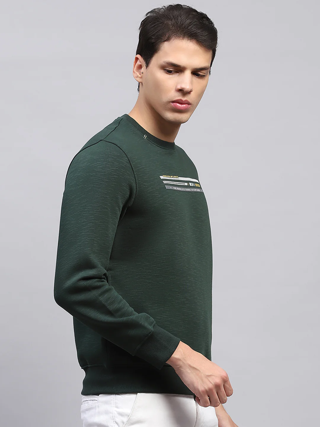 Men Green Printed Round Neck Full Sleeve Sweatshirt - Image 4