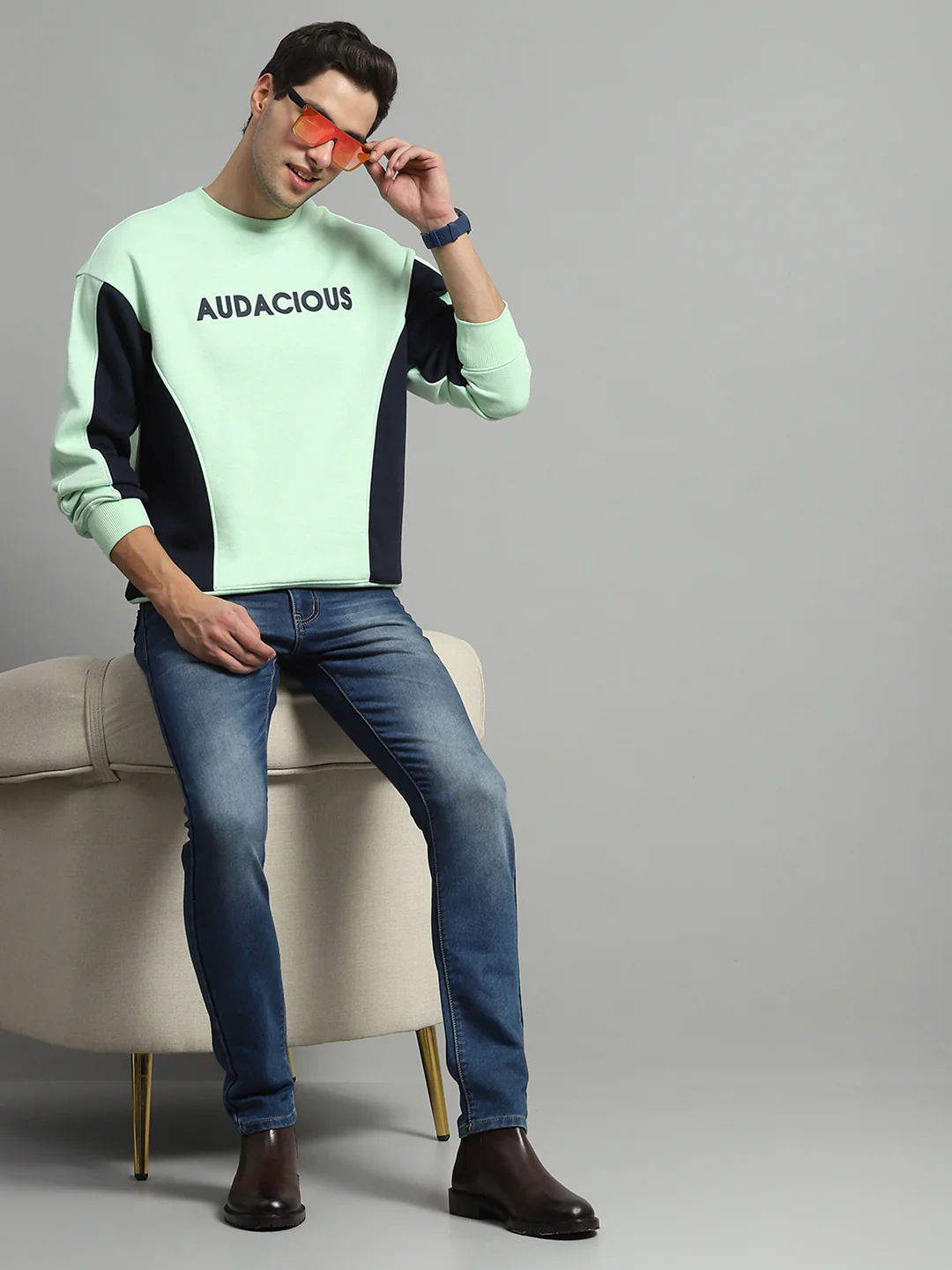 Men Green Printed Round Neck Full Sleeve Sweatshirt - Image 2