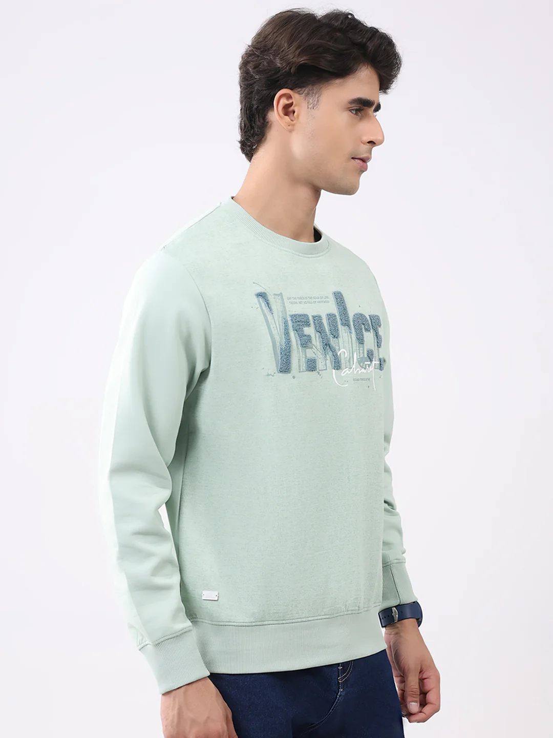 Men Green Printed Round Neck Full Sleeve Sweatshirt - Image 4