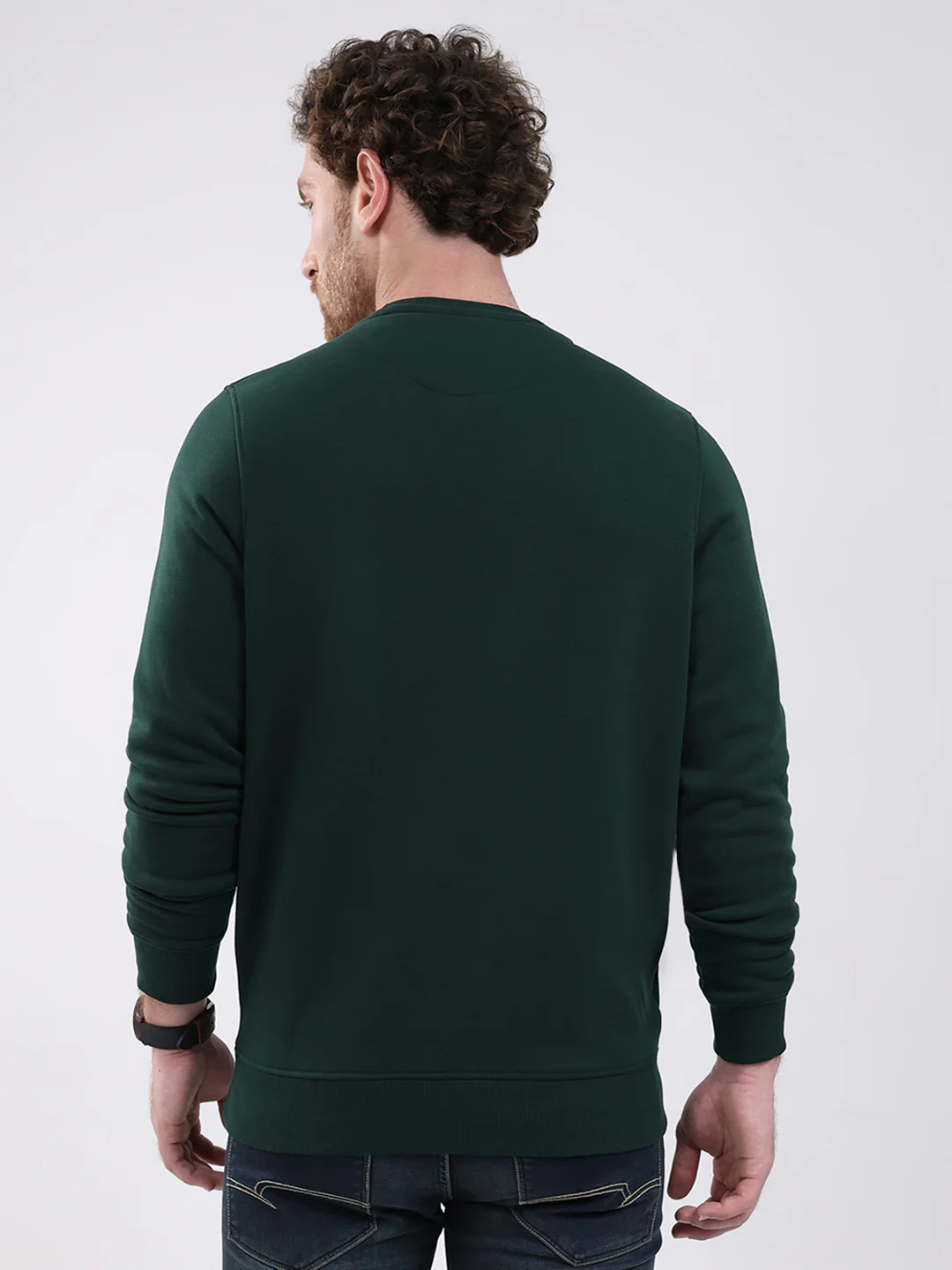 Men Green Printed Round Neck Full Sleeve Sweatshirt - Image 5
